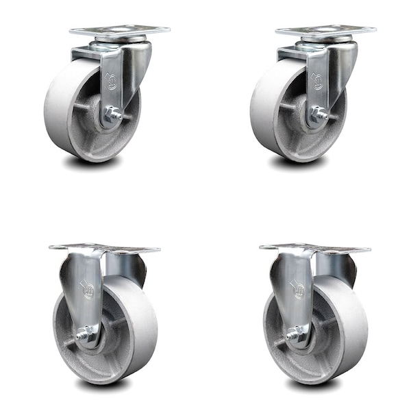 4 Inch Semi Steel Cast Iron Wheel Swivel Top Plate Caster Set with 2 Rigid SCC
